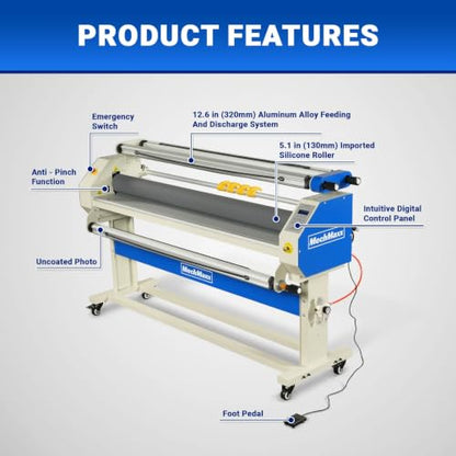 65" Full-Auto Cold & Heat Assisted Laminator Machine with 4 Trimmers, Max Speed 40ft/min, 63" Max Width, 1.1" Max Thickness, Infrared Heating, (Requires Air Compressor, Not Included),1700-B2