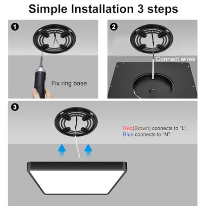 12inch 24W LED Flush Mount Ceiling Light, 4000K Square LED Ceiling Light, Black Flat Panel Lighting for Bedroom, Kitchen, Living Room - color: Neutral White, size: Square-Black