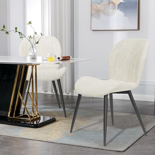 Dining Chairs Set of 2 Modern Velvet Dining Room Chairs Upholstered Dining Chairs with Thick Cushions Metal Legs Armless Back Chair for Kitchen and Living Room Cream - color: Cream （velvet）, size: Set of 2