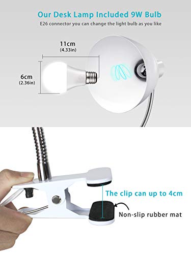LALISU Desk lamp Eye-Caring Table Lamps, 360°Rotation Gooseneck Clip Lamp - color: White