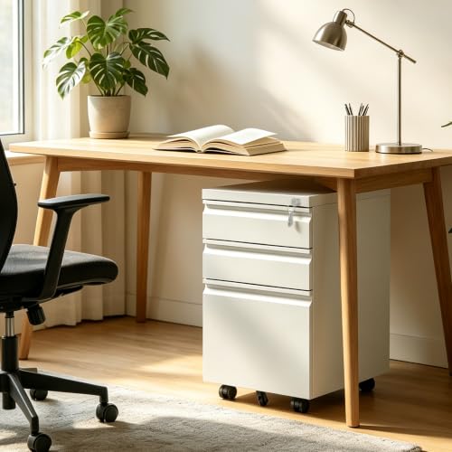 SAWJEC 3 Drawer Mobile File Cabinet Fully Assembled, White | 15"W x 17"D x 24"H, Fit Letter/Legal/A4, Vertical, Locking, Steel, Under Desk Storage, Filing Cabinet, Home Office - color: White, size: 24"H x 15"W x 17"D