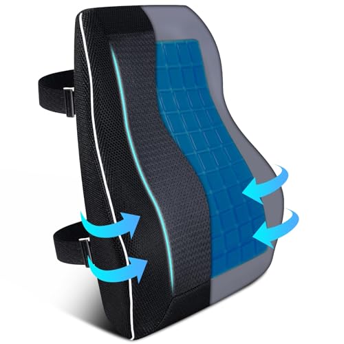 Gel Lumbar Support Pillow for Office Chair Car Gaming Chair Lower Back Pain Relief Back Support, Cooling Memory Foam Cushion for not stand the heat, 3D Mesh Cover Ergonomic Orthopedic Back Rest - size: Full Back Gel-17'*16'*5'