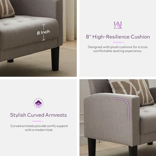Tufted Accent Chairs Set of 2, Upholstered Armchairs for Living Room - color: Light Grey
