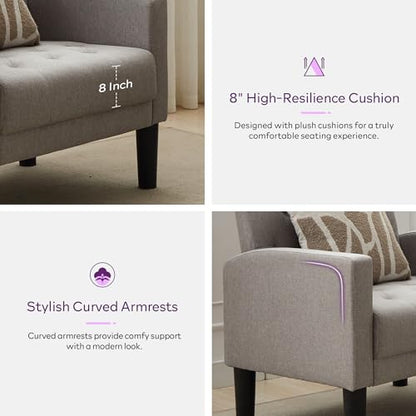 Tufted Accent Chairs Set of 2, Upholstered Armchairs for Living Room - color: Light Grey