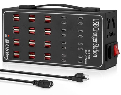 250W 50A USB Charging Station for Multiple Devices, 50 Port Fast USB Charger Block, Desktop Wall Fast Charger with Intelligent Protection, USΒ Power Strip Suitable for Home Office School