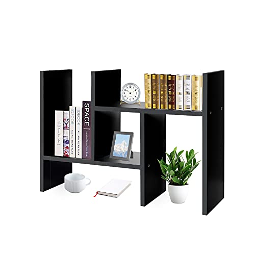 J.M.Deco Desktop Organizers and Storage for Office, Adjustable Desktop Organizer Shelf Double H Display, True Natural Stand Shelves, Black - color: Black