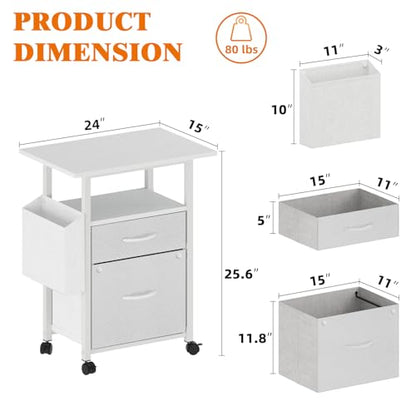 GYIIYUO 2 Drawer File Cabinet 24''W, Mobile Filing Cabinet, Printer Stand - color: White