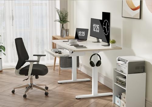 Claiks Electric Standing Desk 48x24 Inches with Keyboard Tray Natural | Splice board, 28.3-46.5 inch height range, 3 memory presets, 45dB quiet motor, 176LBS capacity, sturdy steel frame - color: Nature