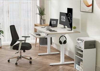 Claiks Electric Standing Desk 48x24 Inches with Keyboard Tray Natural | Splice board, 28.3-46.5 inch height range, 3 memory presets, 45dB quiet motor, 176LBS capacity, sturdy steel frame - color: Nature