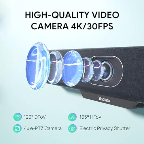 Yealink MeetingBar A10 4K Conference Room Webcam with 120 Wide Angle Camera, Android OS, Video Conferencing System with Microphone and Speaker, AI Speaker Tracking, Auto Framing, Teams Zoom Certified - color: A10-010