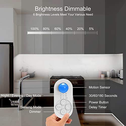 Motion Sensor Under Cabinet Lights Plug-in LED Strip Lights Indoor Cold White 6000K Super Bright 2000lm with 12V Adapter, Dimmer and Timer for Kitchen Cabinet, Shelf, Wardrobe, Stairway… - size: 16.4FT 1 PACK