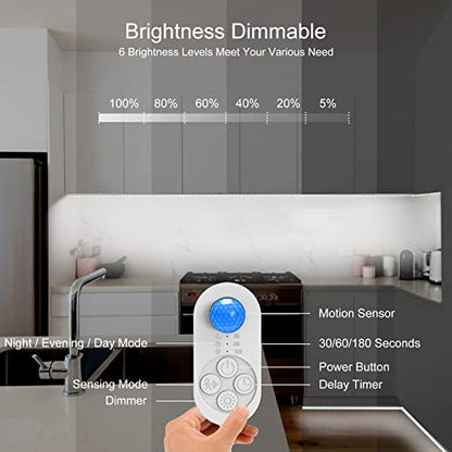 Motion Sensor Under Cabinet Lights Plug-in LED Strip Lights Indoor Cold White 6000K Super Bright 2000lm with 12V Adapter, Dimmer and Timer for Kitchen Cabinet, Shelf, Wardrobe, Stairway… - size: 16.4FT 1 PACK