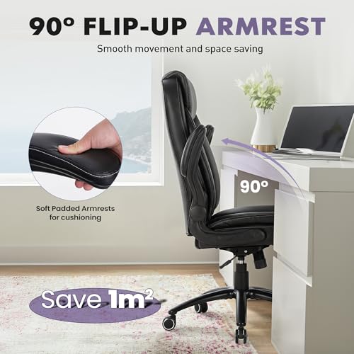 MALOL 300lbs Office Chair with Flip-Up Armrests & Reclining Backrest, Ergonomic PU Leather Executive Desk Chair-Adjustable Height & Tilt Tension, Black - color: Black-new