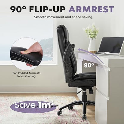 MALOL 300lbs Office Chair with Flip-Up Armrests & Reclining Backrest, Ergonomic PU Leather Executive Desk Chair-Adjustable Height & Tilt Tension, Black - color: Black-new