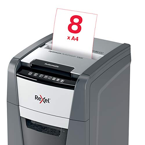 Rexel Optimum Auto Feed+ 130 Sheet Automatic Cross Cut Paper Shredder, P-4 Security, Small Office Use, 44 litre Removable Bin, 2020130X