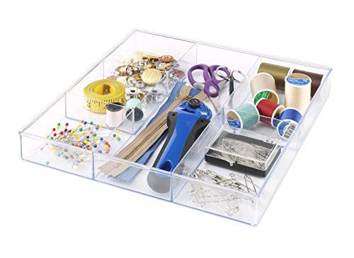 Whitmor Clear 6-Section Drawer Organizer | For Makeup & Accessories | Sturdy Resin | 11.9 x 11.9 x 1.7 Inches | Pack of 6 - size: 6-Section Pack of 6