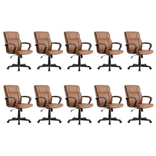 Office Desk Chair Set of 10 Conference Room Chairs Modern Ergonomic Executive Swivel Chair Adjustable Height PU Leather Home Desk Chair with Armrests Comfy Computer Task Chairs with Wheels - color: Brown, size: Set of 10