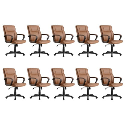 Office Desk Chair Set of 10 Conference Room Chairs Modern Ergonomic Executive Swivel Chair Adjustable Height PU Leather Home Desk Chair with Armrests Comfy Computer Task Chairs with Wheels - color: Brown, size: Set of 10