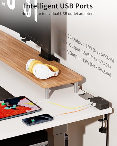 10FT Desktop Mount Charging Station with 4 Outlets 4 USB Ports (2 USB C), HOPOW 2 Prong to 3 Prong Outlet Adapter, 1700J Two Prong Surge Protector