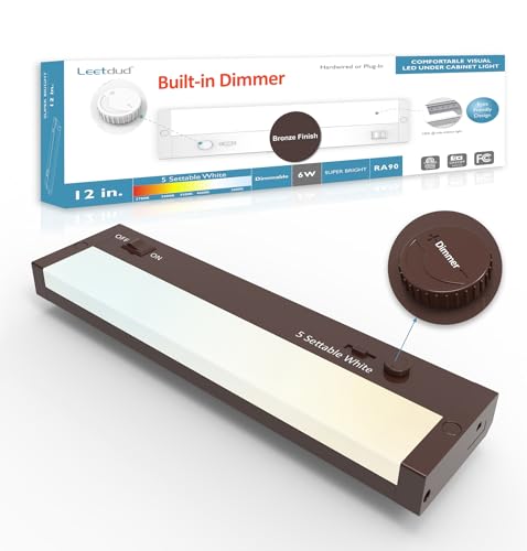 Under Cabinet Lighting Plug in or Hardwired Built-in Dimmer, 12 Inch 6W, 5CCT 2700/3000/3500/4000/5000K, Linkable Counter Lights for Kitchen, ETL Dimmable LED Light Fixture, Bronze - color: Bronze, size: 12 inch
