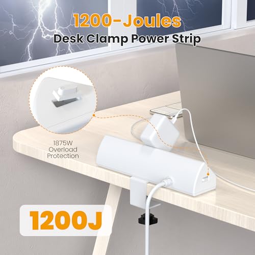 VILONG Desk Clamp Power Strip USB C 65W,Edge Mount Outlet,6FT,White - color: White
