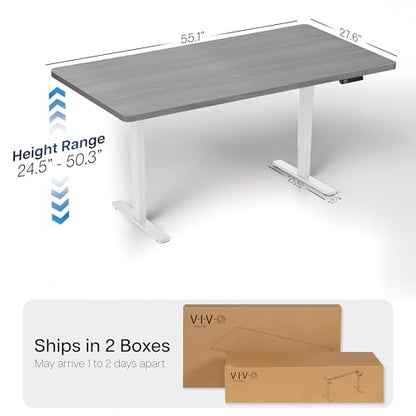 VIVO Dark Gray 55 x 28 in Standing Desk, DESK-KIT-2W55G - color: Dark Gray Top / White Frame, size: 55 x 28