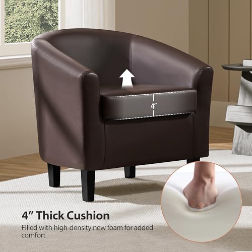 Yaheetech Accent Chairs, Faux Leather Barrel Armchairs Espresso - color: Espresso, size: 25.5"D x 27.5"W x 28"H
