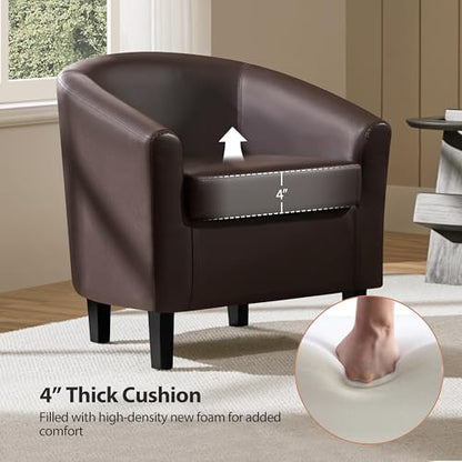 Yaheetech Accent Chairs, Faux Leather Barrel Armchairs Espresso - color: Espresso, size: 25.5"D x 27.5"W x 28"H