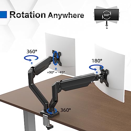 GRIFEMA Gas Spring Monitor Mount for 13-32″, Dual Monitor Arm, Easy Install | Full Motion Adjustable 360° Rotate Swivel Tilt, Up to 19.8 Lbs Each, VESA 75/100mm, Monitor Stand for Home Office Gaming Desk - size: Dual Arm