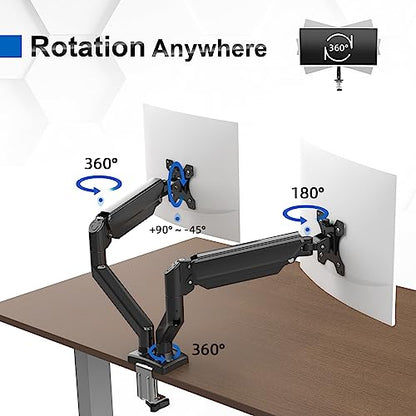 GRIFEMA Gas Spring Monitor Mount for 13-32″, Dual Monitor Arm, Easy Install | Full Motion Adjustable 360° Rotate Swivel Tilt, Up to 19.8 Lbs Each, VESA 75/100mm, Monitor Stand for Home Office Gaming Desk - size: Dual Arm