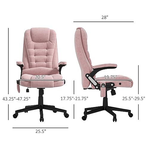 HOMCOM Executive Office Chair 6 Points Vibration Massage Velvet Pink | Heated Lumbar Support, High Back Computer Chair, Reclining Backrest, Tilt Function, Padded Armrests - color: Pink