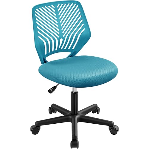 Yaheetech Small Desk Chair, Armless Adjustable Swivel Seat, Turquoise | Padded mesh seat and ventilated resin back, compact armless frame rolls and adjusts for study and small desks, holds 300 lb. - color: Turquoise