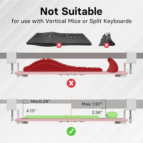 BONTEC Under Desk Keyboard Tray, Pull-Out Keyboard & Mouse Platform | C-Clamp Mount, Space-Saving Ergonomic Slide-Out Drawer, 31.3 in Including Clamps, 20 x 11.8 in Tray, Pink - color: Pink, size: 20" x 11.8"