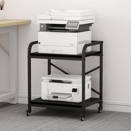 2 Tier Large Printer Stand, 20 x 20 Inches Printer Table with Storage Shelf, Rolling Printer Cart with Wheels for Home Office, Scanner Fax (Black) - color: Black