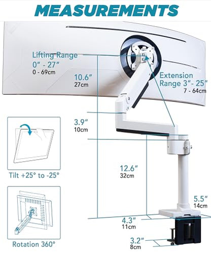 ULTRARM Heavy Duty Dual Monitor Arm with Reinforcement Plate for Ultrawide Monitors up to 57" and 44 lbs, Dual Monitor Stand for Dual 49" Vertical Stacked Monitor Mount