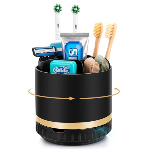 GFWARE Rotating Black Toothbrush Holder for Bathroom Organizer, Drainage - color: Black