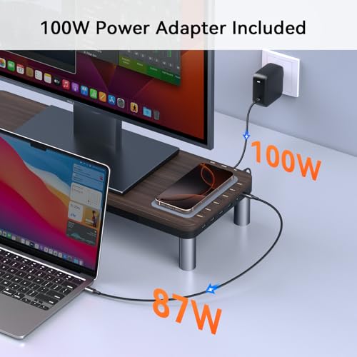 TobenONE MacBook Docking Station 10 in 1 (Monitor Stand, Wireless Charging) | 4K@60Hz HDMI Display, 100W Power Supply, 5 USB Ports, for Dell/Lenovo/HP/MacBook Desktop Accessories Desk, Clutter-Free