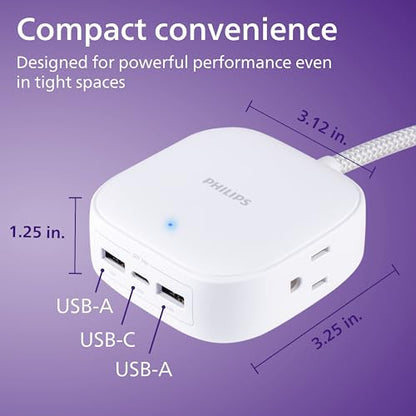 Philips Desktop Charging Station, 2 AC Outlet Extender, 2 USB-A, 1 USB-C