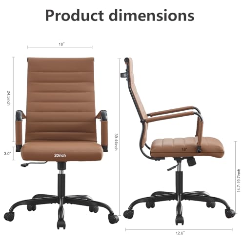 Leather Office Desk Chair, Conference Room Chairs with Wheels, Modern Executive Computer Guest Chairs with Arms - color: Brown&black