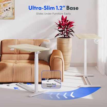FLEXISPOT H7 28" Pneumatic Height-Adjustable Overbed Table with Wheels - color: White Wood Grain, size: Small