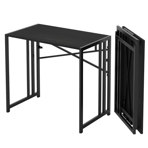 Lutown-Teen Narrow Folding Computer Desk 35 inch, Black - color: Black, size: 35 Inch