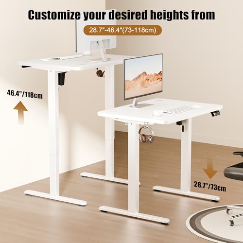 Small Standing Desk, 32"x24" Height Adjustable Sit-Stand Home Office, White | Electric Adjustable Standing Desk, Sit to Stand Computer Office Desk with Splice Board, Memory Preset, Lifts 28.7''-46.5" - color: White Frame-white, size: 32-inch