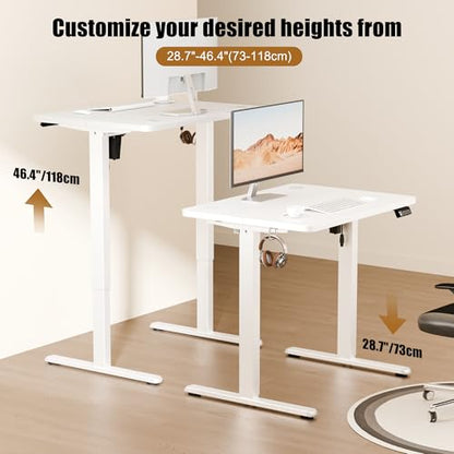 Small Standing Desk, 32"x24" Height Adjustable Sit-Stand Home Office, White | Electric Adjustable Standing Desk, Sit to Stand Computer Office Desk with Splice Board, Memory Preset, Lifts 28.7''-46.5" - color: White Frame-white, size: 32-inch