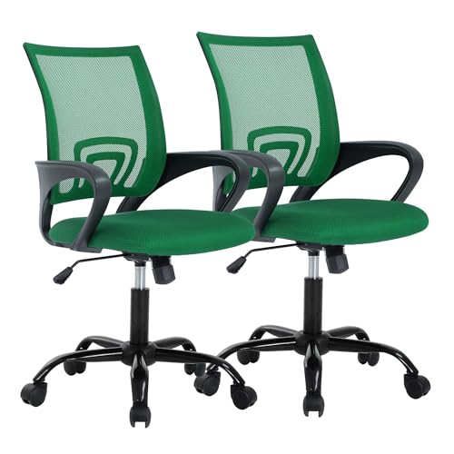 PayLessHere Office Computer Chair Ergonomic Cheap Desk Chair Adjustable Comfortable Mid Back Task Rolling Swivel with Lumbar Support for Home Office (Pack of 2, Green) - color: Green, style: pack of 2