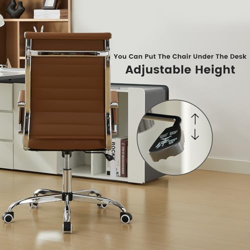 Office Desk Chair Leather, Conference Room Chairs with Wheels, Modern Executive Computer Guest Chairs with Arms. - color: Brown