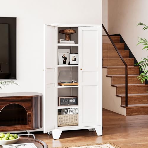 Letaya Metal Pantry Kitchen Storage Cabinet,61" H Adjustable Shelves,White - color: White, size: 14" D x 28" W x 61" H