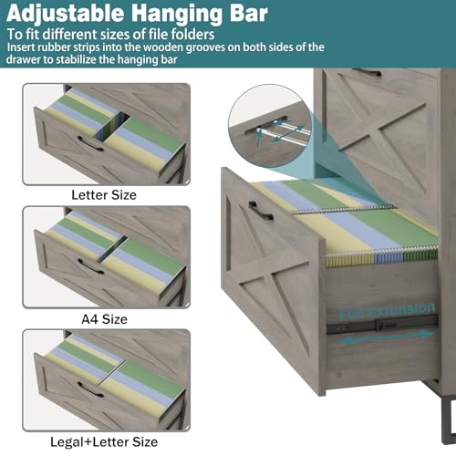 Vabches 2 Drawer Lateral File Cabinet with Charging Station, Washed Gray - color: Washed Gray