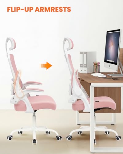 NEO CHAIR Office Chair with Adjustable Ergonomic Lumbar Headrest, Pink - color: Pink, size: With Headrest