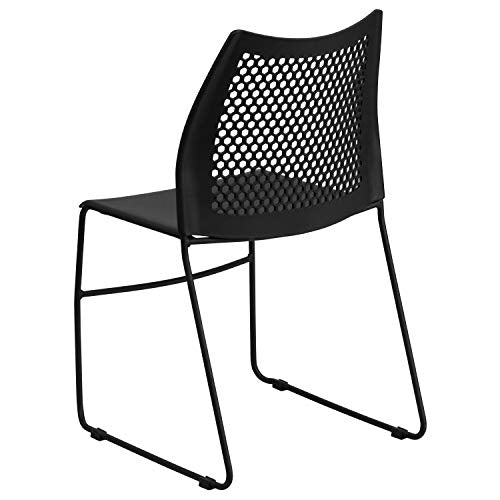 EMMA + OLIVER Home and Office Black Sled Base Stack Chair with Air - color: Black