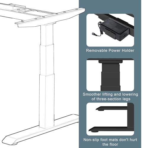 Fromann Dual Motor Electric Standing Desk Frame 3 Tier Legs Height Adjustable Handset with USB A+ C Ports Sit Stand up Desk Base for Home and Office (Black) - color: Black